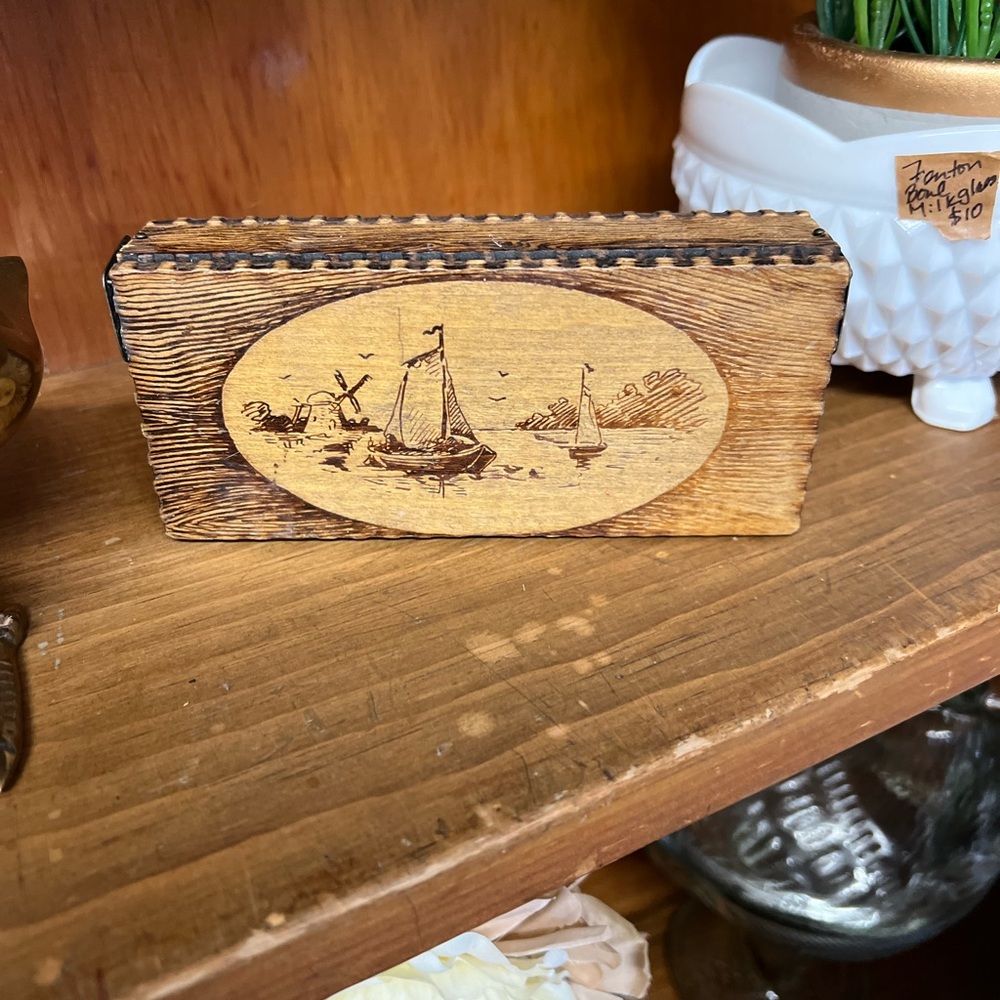 Vintage 1940 Wooden Box with Nautical Design Match Box